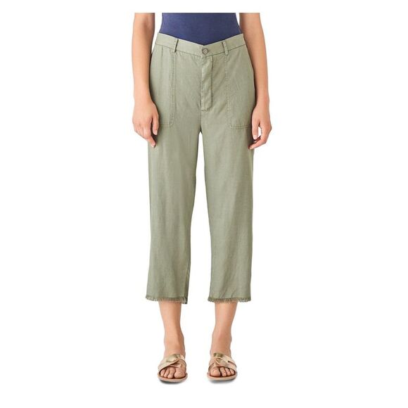DL1961 Womens Green Button Fly Drawstring Back Crop Straight leg Pants XS